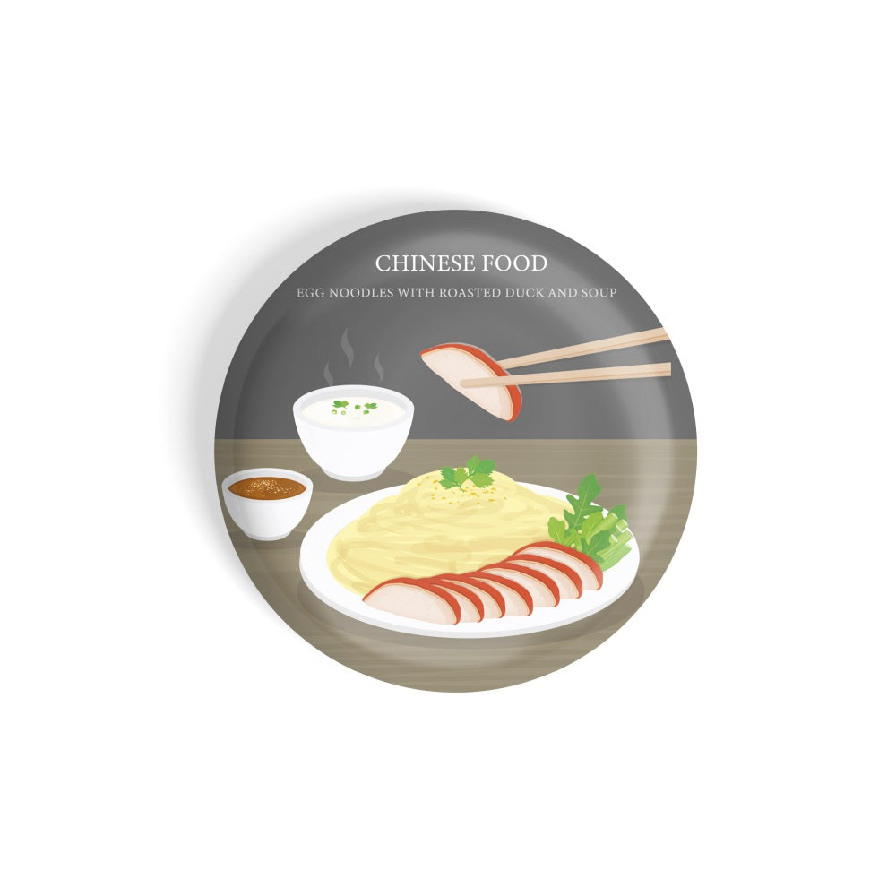 dhcrafts Round Fridge Magnet Multicolour Food Lovers Chinese Cuisine Food Egg Noodles With Roasted Duck And Soup Glossy Finish Design Pack of 1 (75 mm)